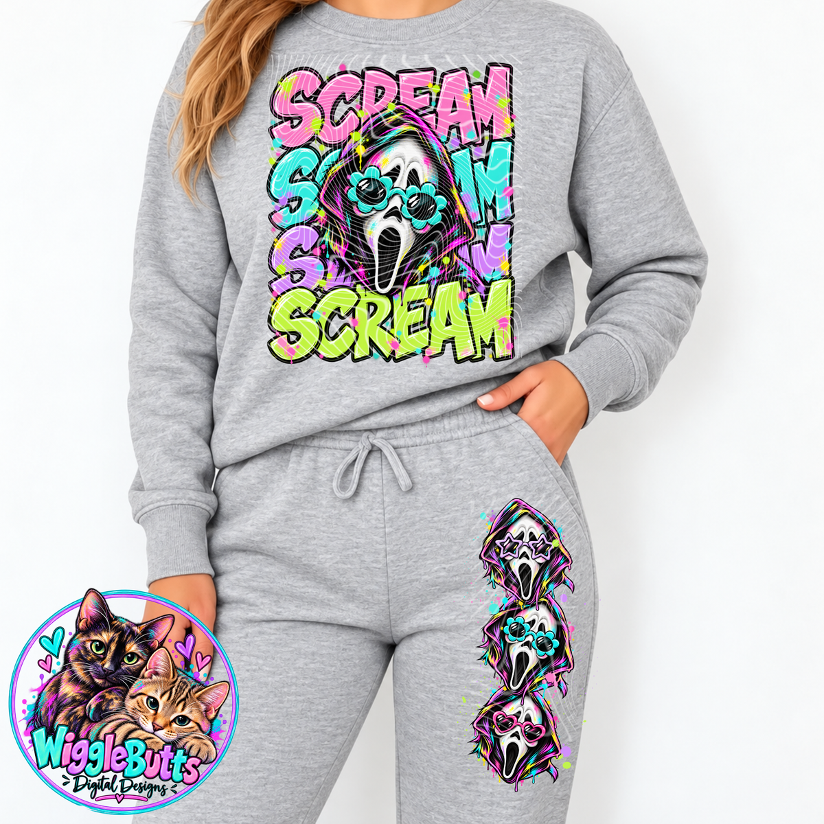 Horror Halloween Ghost Pastel PNG Design and Matching PNG Sleeve/Pants Design