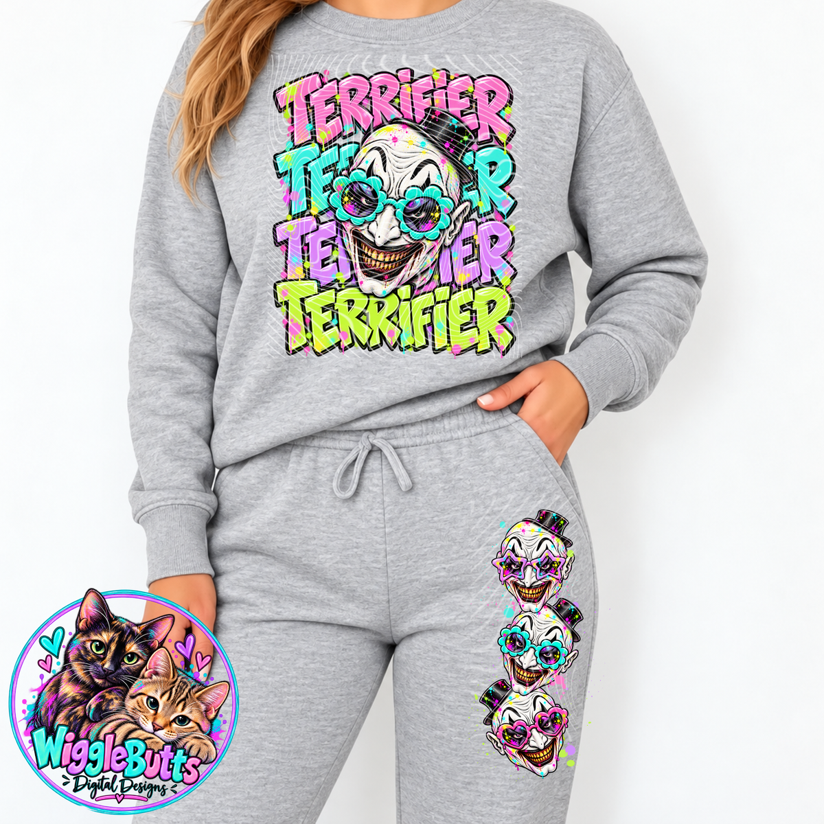 Horror Halloween Clown Pastel PNG Design and Matching PNG Sleeve/Pants Design