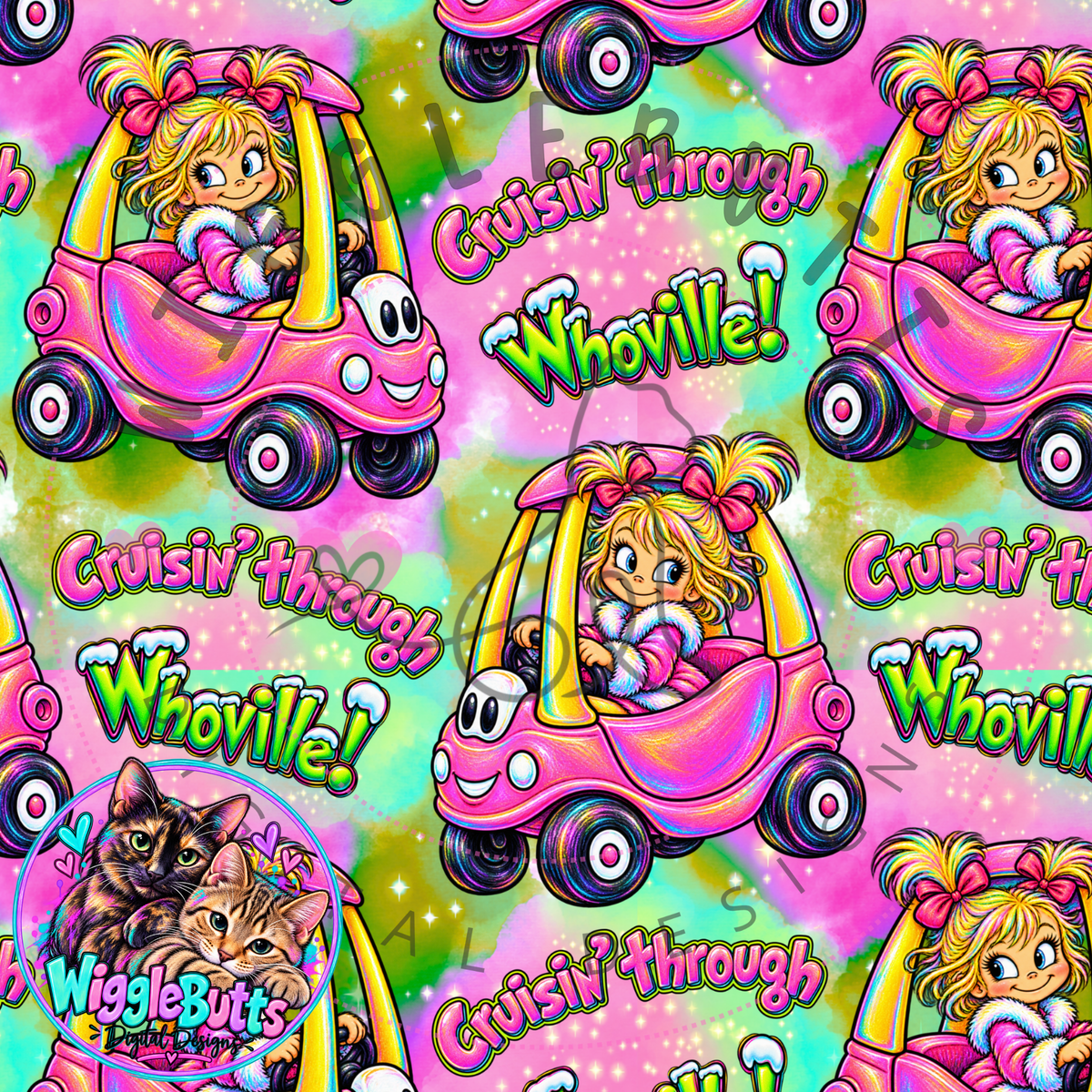 Green Guy Christmas Blonde Girl Pink Cruisin Seamless File PNG Design