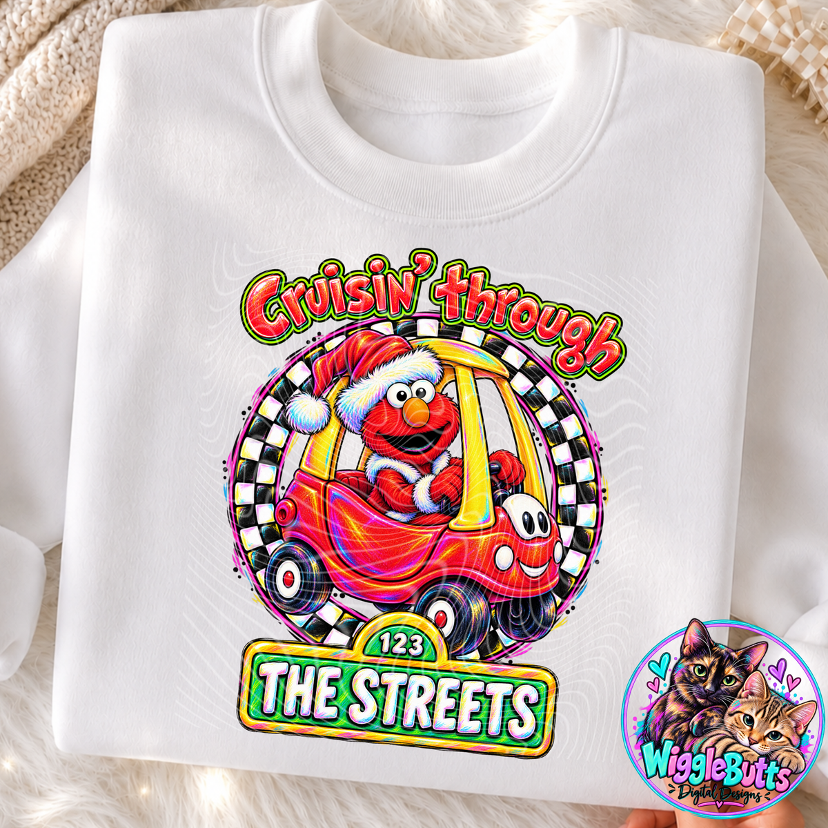 Retro Red Puppet Christmas Cruisin the Streets PNG Design