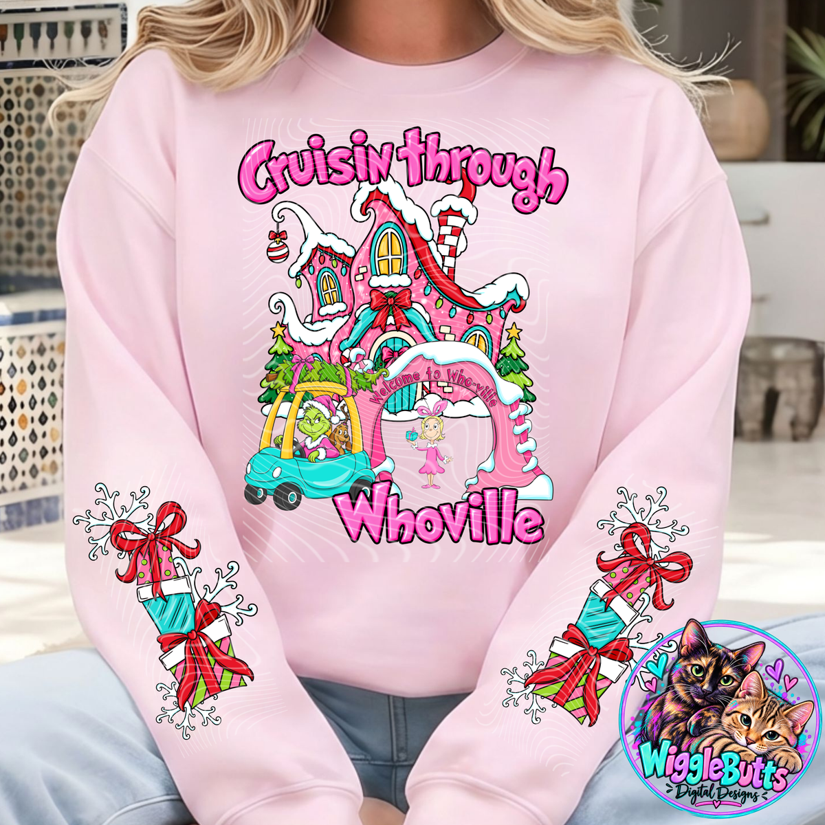 Green Guy Christmas Cruisin through the ville PNG Design and Matching PNG Sleeve Design