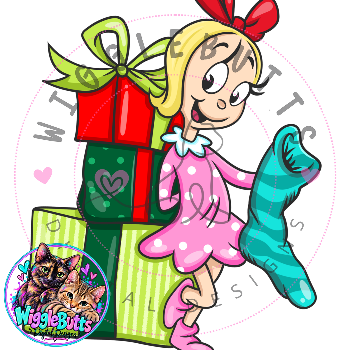 Green Guy Christmas Blonde Girl Red ClipArt Piece