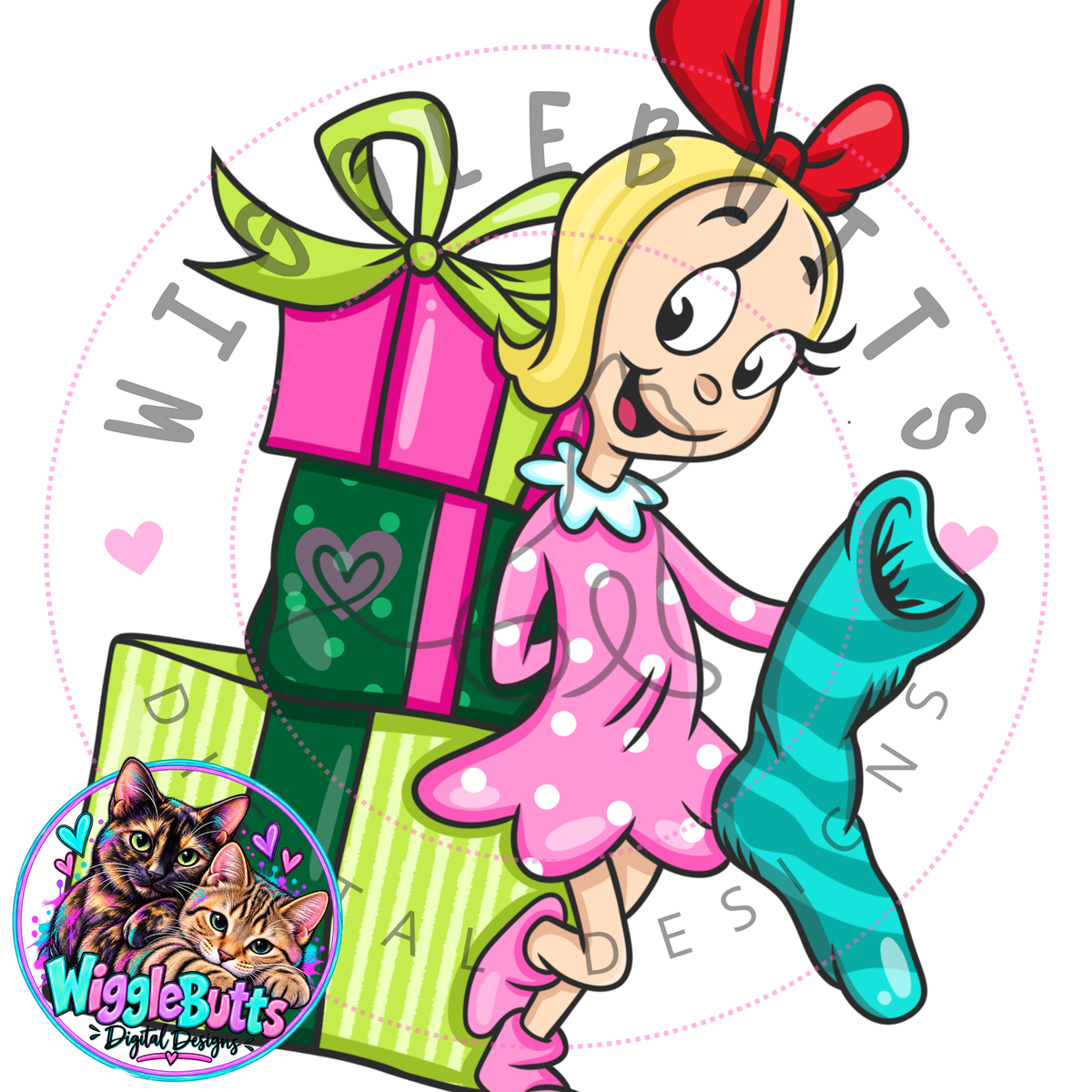 Green Guy Christmas Blonde Girl Pink ClipArt Piece