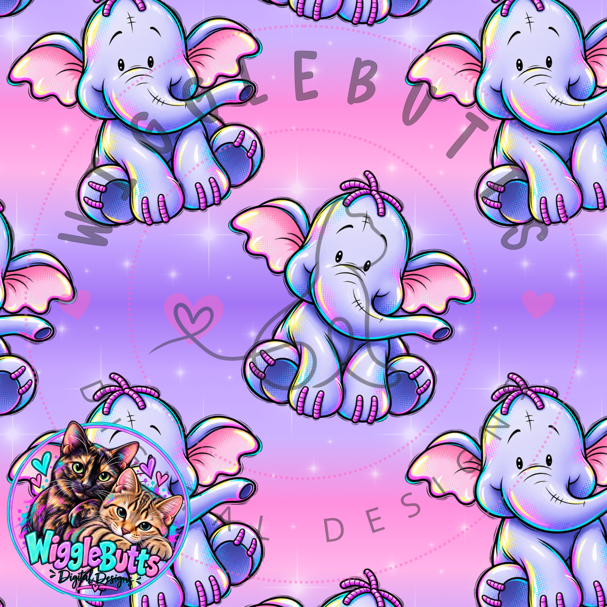 Honey Bear and Friends Purple Elephant Seamless File PNG Design