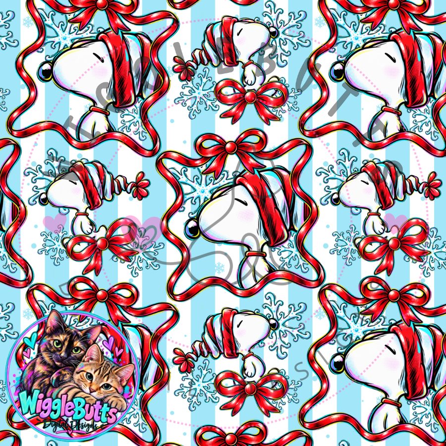 Retro White Dog Winter Christmas Bow Ribbon Seamless File PNG Design