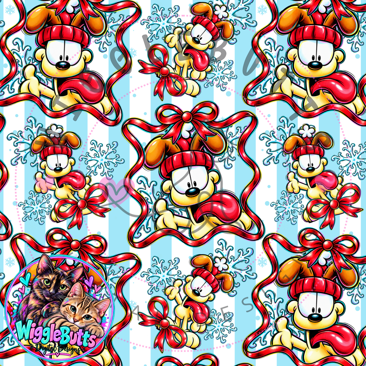 Retro Orange Cat Dog Red Bow Christmas Winter Seamless File PNG Design