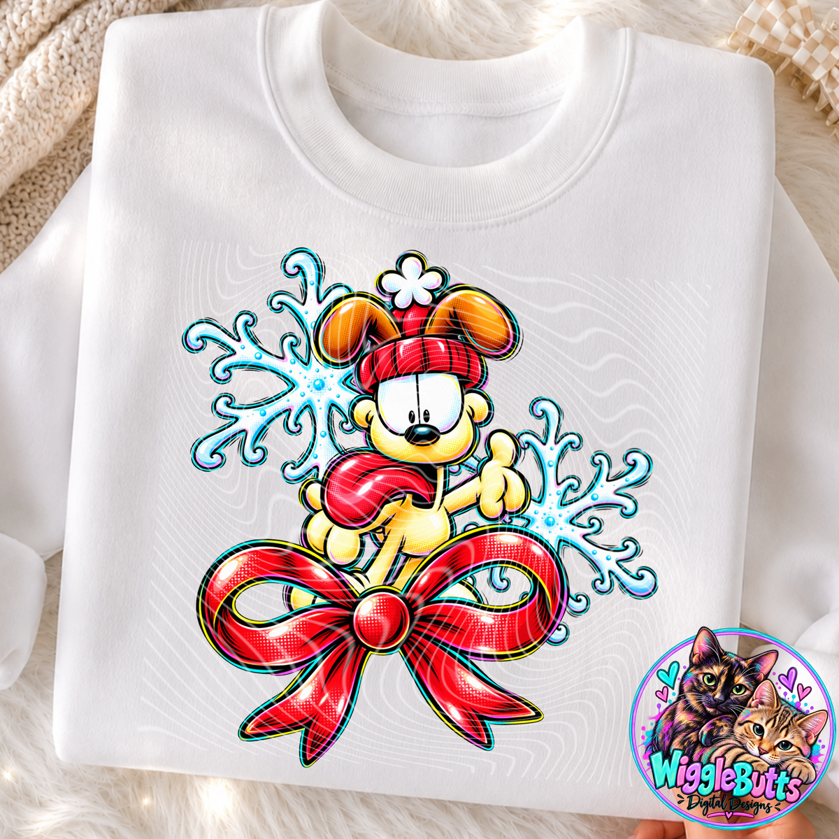 Retro Orange Cat Yellow Dog Christmas Snowflake PNG Design