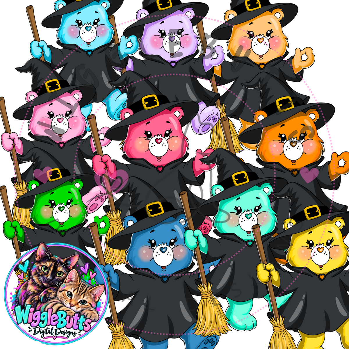 Retro 80s 90s Rainbow Bears Witch Halloween ClipArt Bundle