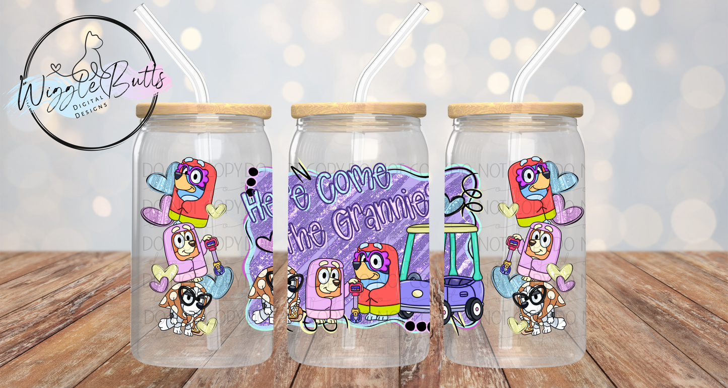 Blue Dog Puppies Grannies 16oz PNG Design