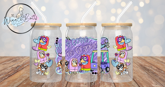 Blue Dog Puppies Grannies 16oz PNG Design