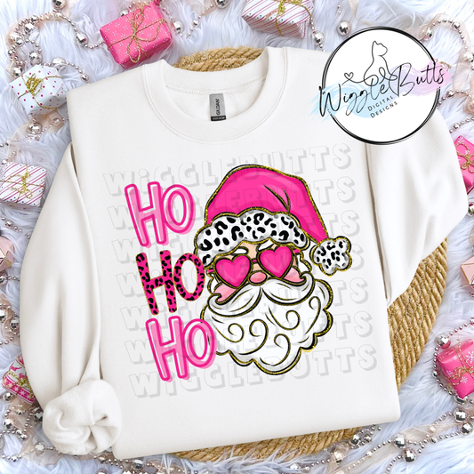 Painted Santa Light Skin Pink Hat Glasses Christmas PNG Design