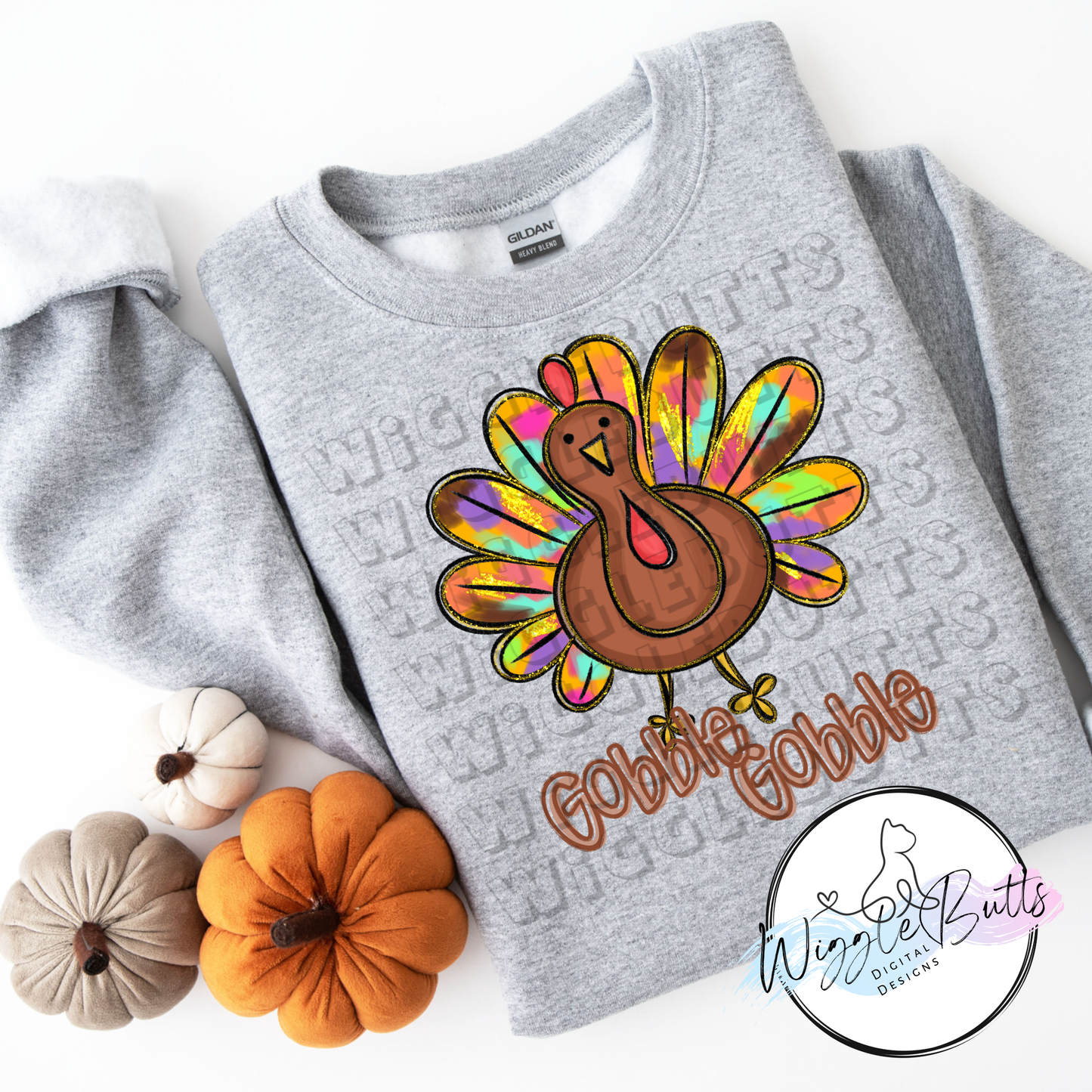 Colorful Painted Paint Stroke Thanksgiving Turkey Gobble Gobble PNG Design