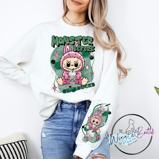 Little Monsters Pink Coffee PNG Design and Matching PNG Sleeve Design