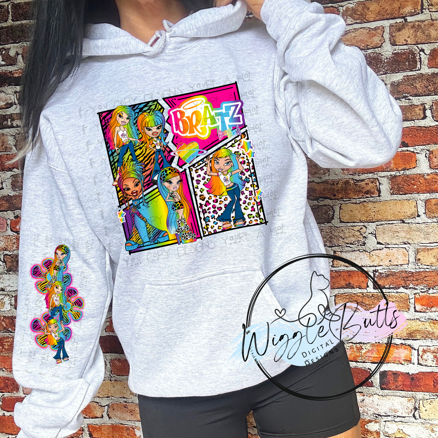 Bratty Girls 90s Rainbow Style 3 Piece Collage PNG and 2 Matching Sleeve Designs