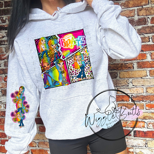 Bratty Girls 90s Rainbow Style 2 Piece Collage PNG and Matching Sleeve Design