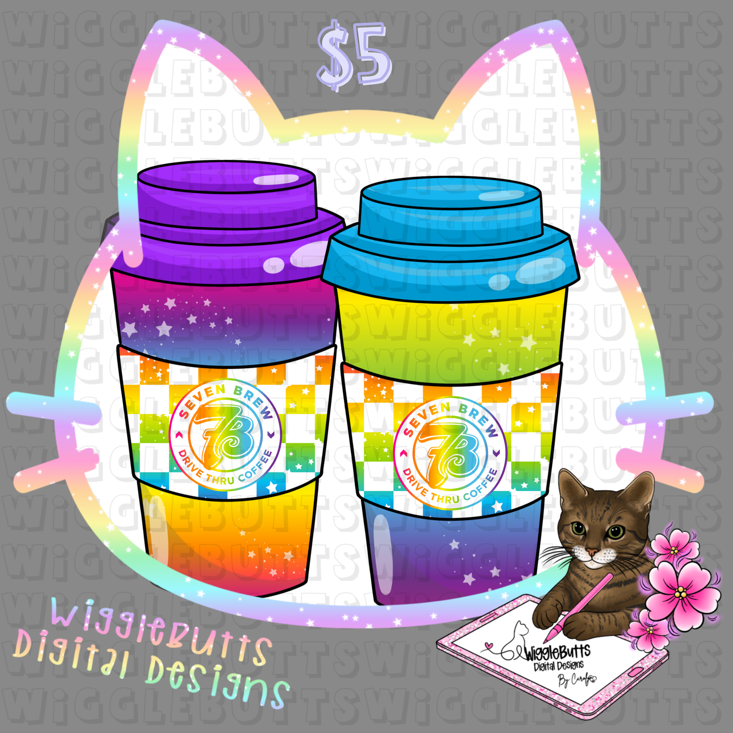 Coffee Lovers 90s Rainbow Style Maroon ClipArt Bundle