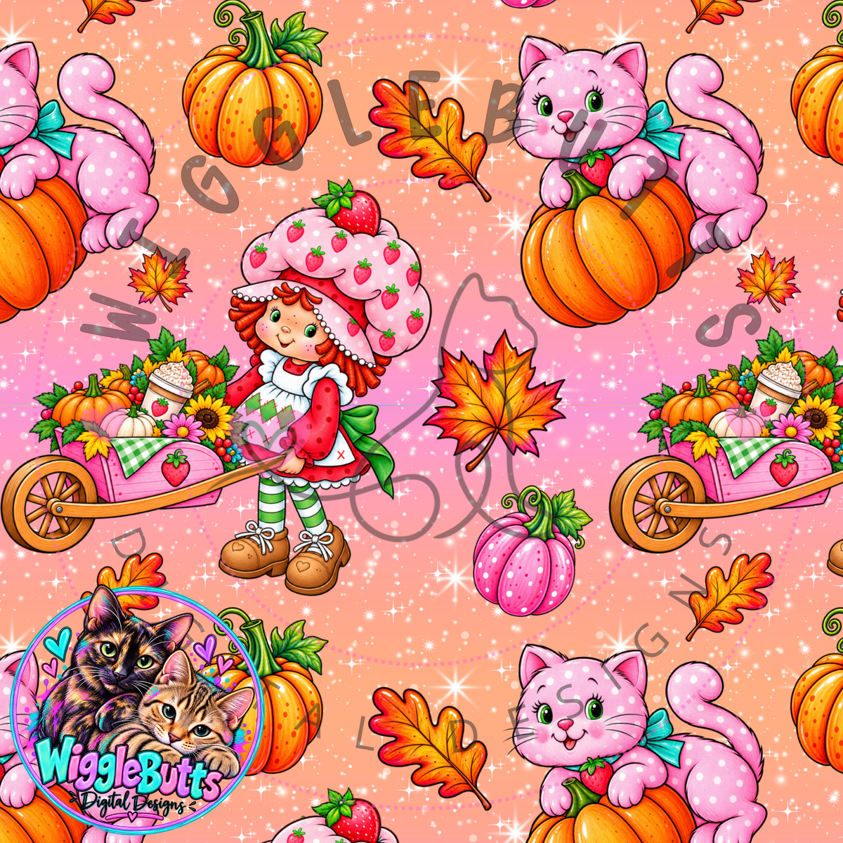 Retro Strawberry Girl Fall Pumpkin Spice Seamless File PNG Design