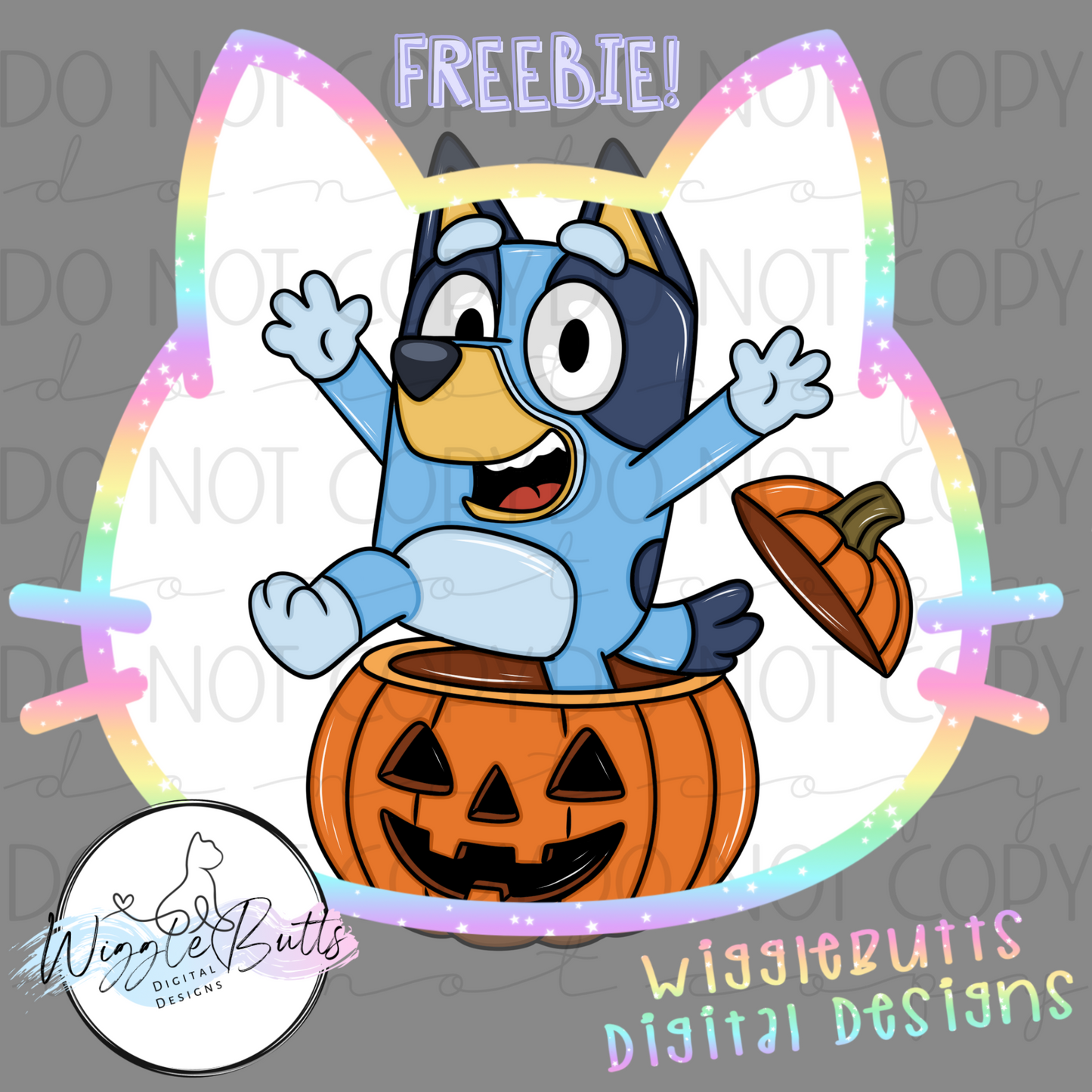 Blue Dog Puppies Halloween Pumpkin ClipArt Piece