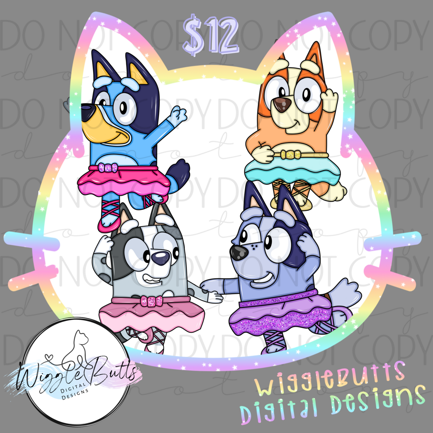 Blue Dog Puppies Ballerina ClipArt Bundle