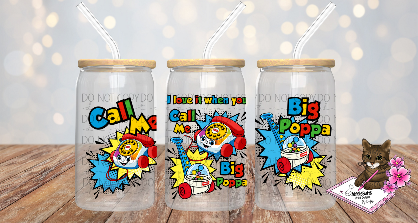 Retro Toys Call Me Big Poppa 16oz Cup/Jar Wrap PNG Design