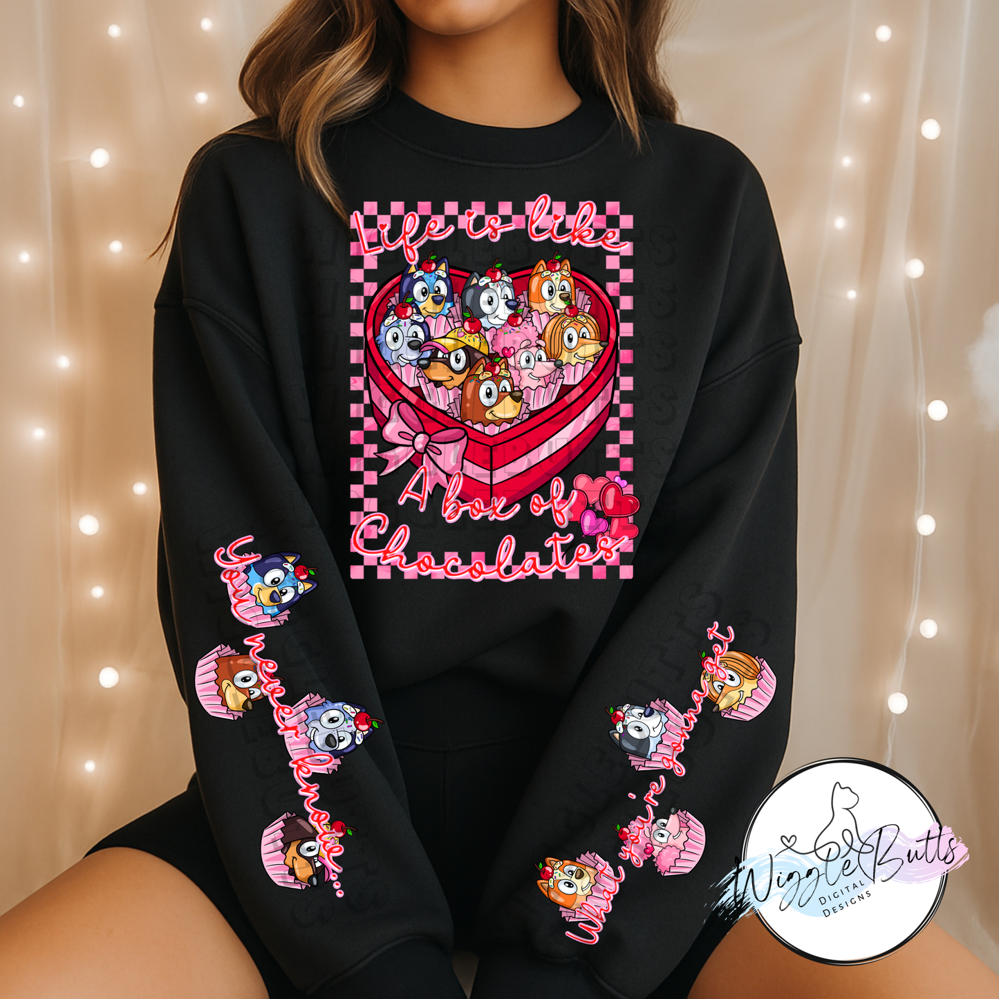 Blue Dog Puppies Valentine's Day PNG Design and 2 Matching Sleeve Designs