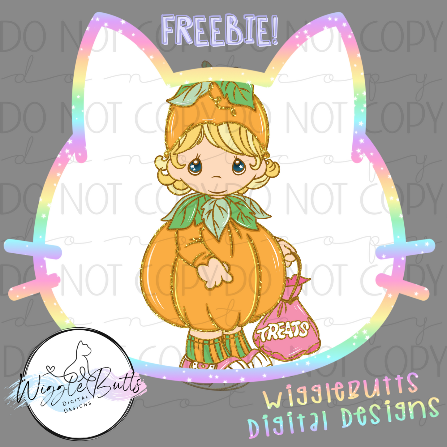 Precious Girl Children Halloween Pumpkin ClipArt Piece
