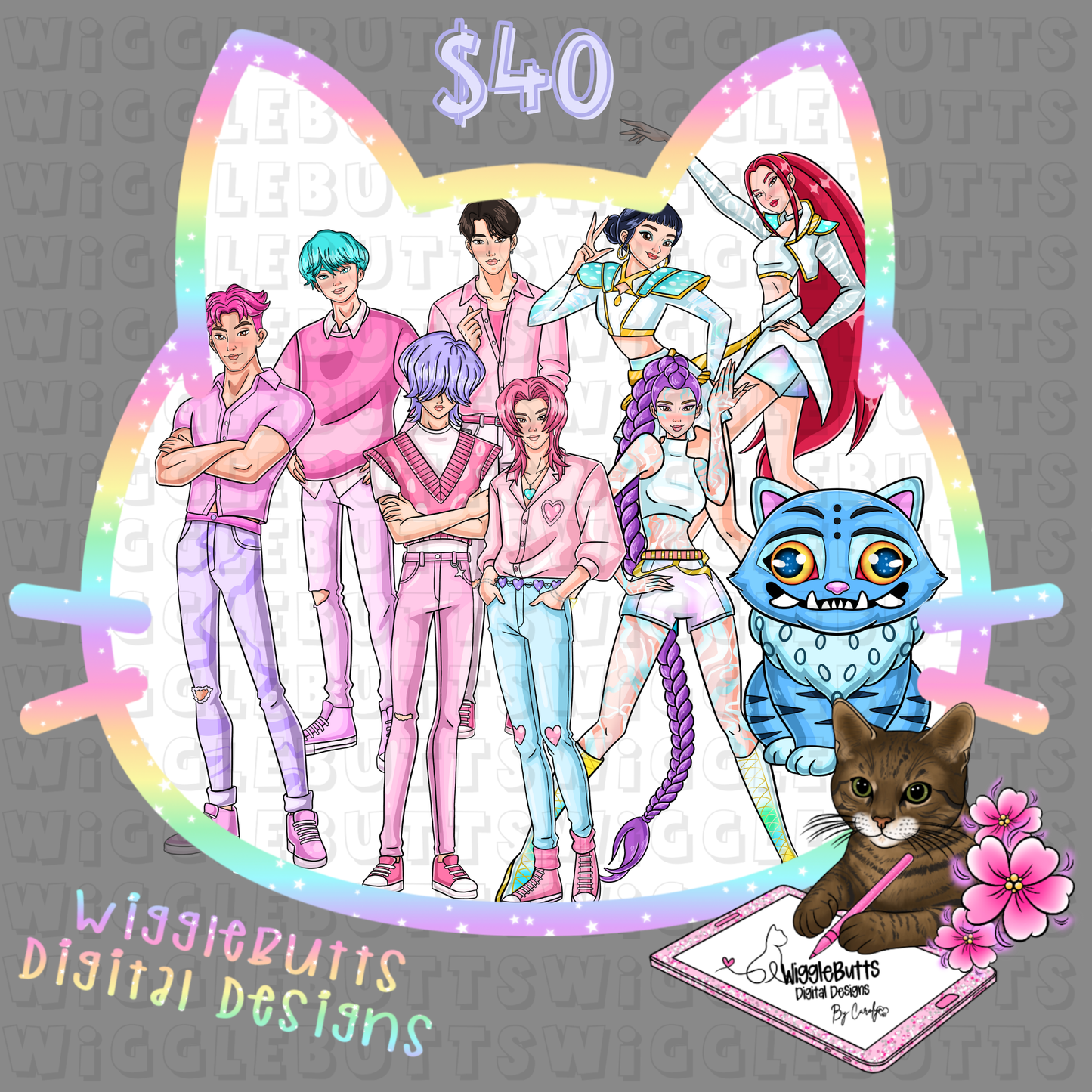 Anime Soda Boys Hunter Girls Blue Cat 9 Piece Semi Exclusive ClipArt Bundle