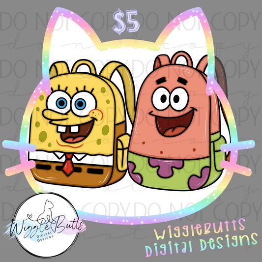 Yellow Sponge and Starfish Backpacks ClipArt Bundle