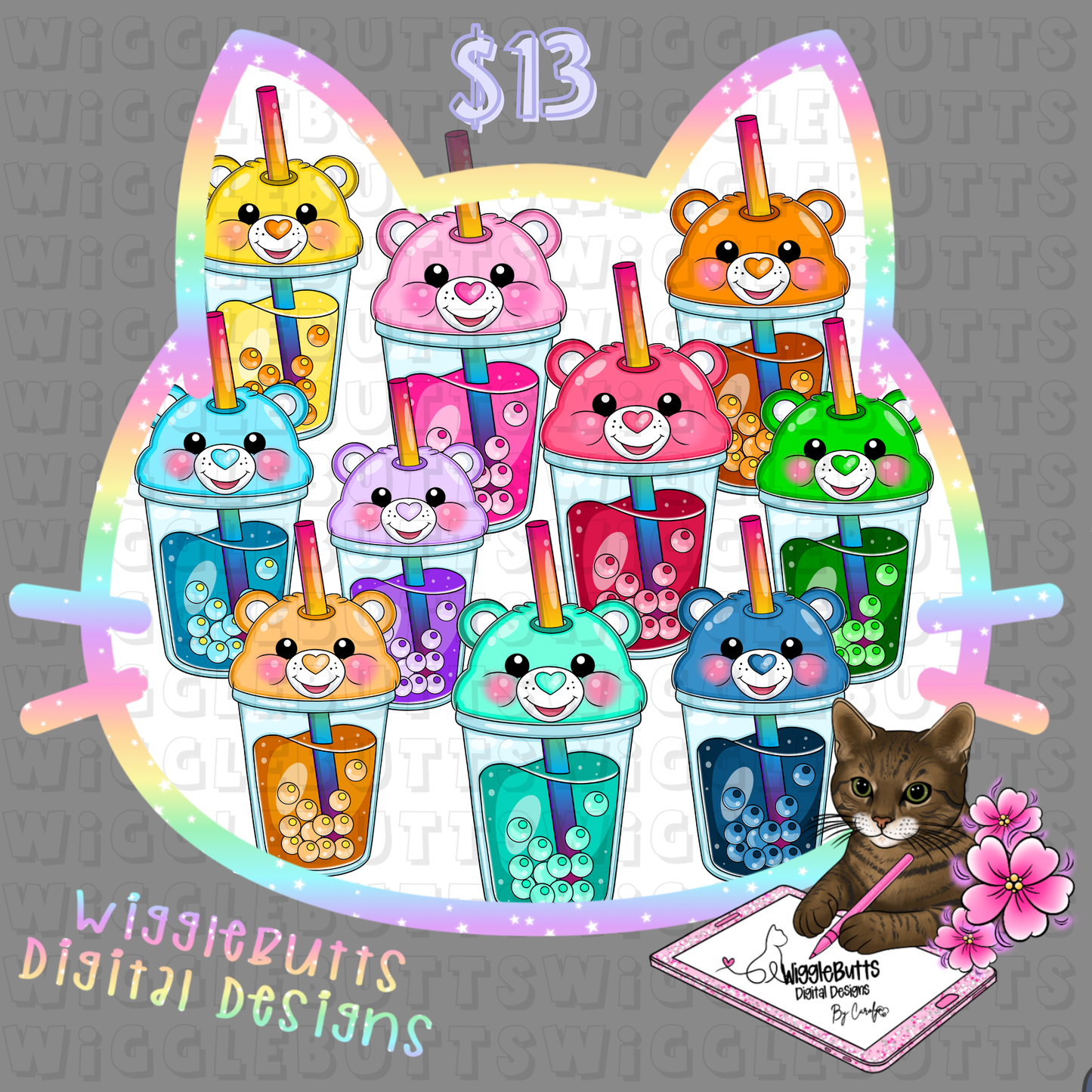 80s 90s Retro Throwback Bears Boba Cups ClipArt Bundle