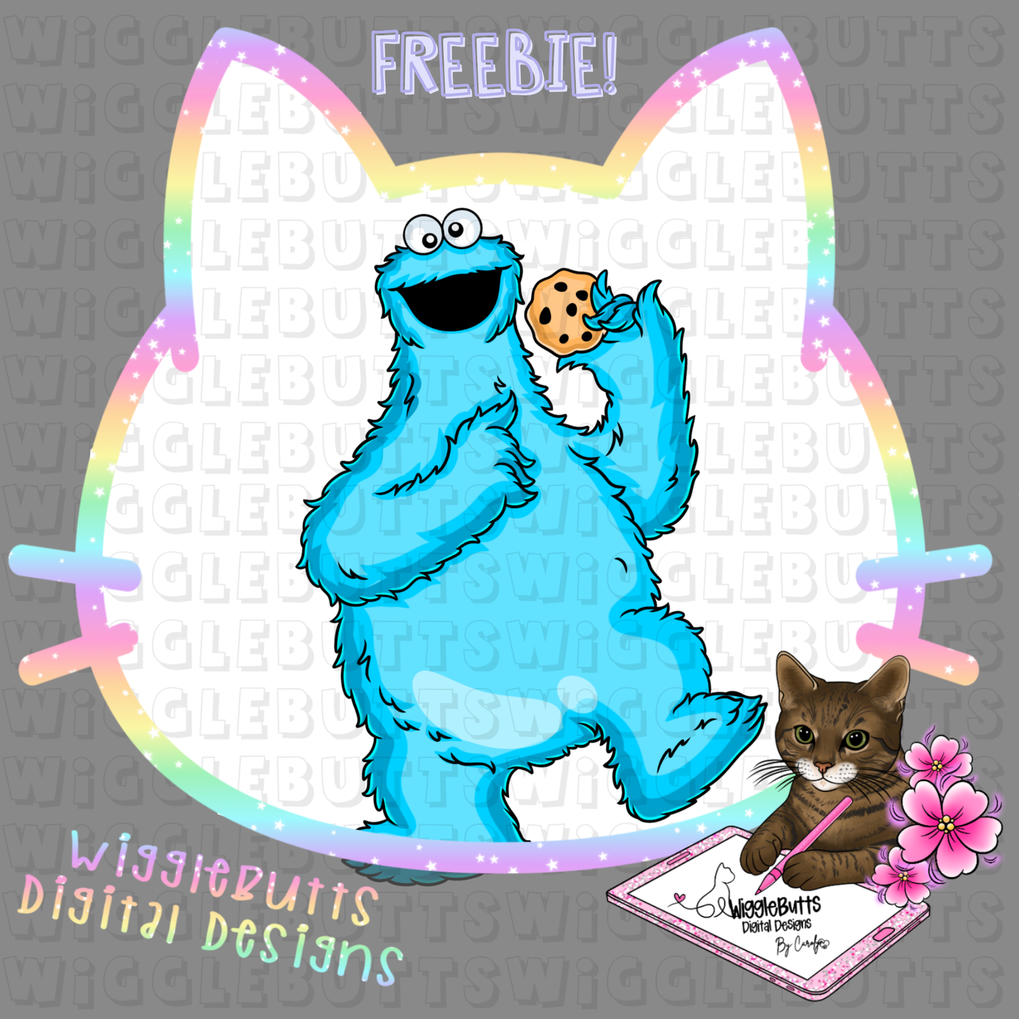 Retro 80s 90s Blue Puppet Cookies ClipArt Piece