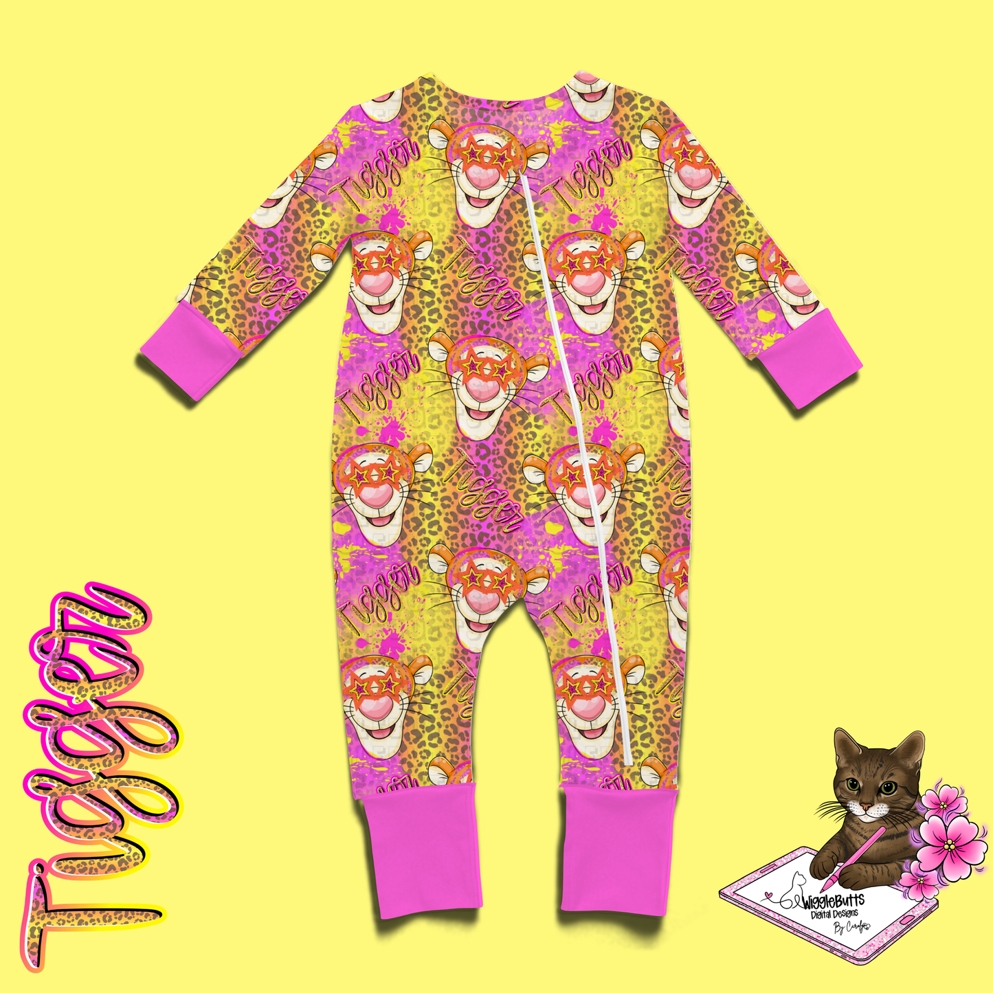 Honey Bear and Friends Tiger Pink Stars Cheetah Print Seamless File PNG Design