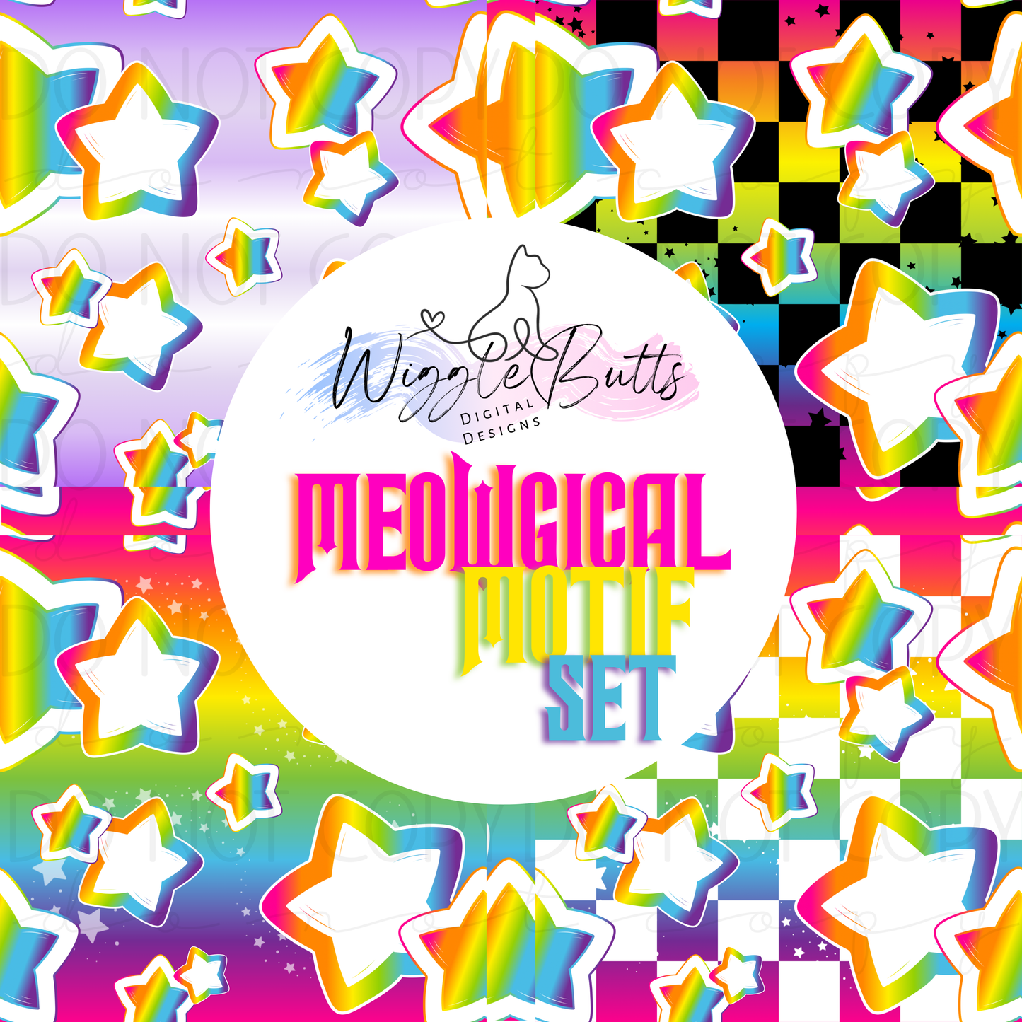 Meowgical Motif Kitty and Friends 90s Rainbow Style Unicorns Set