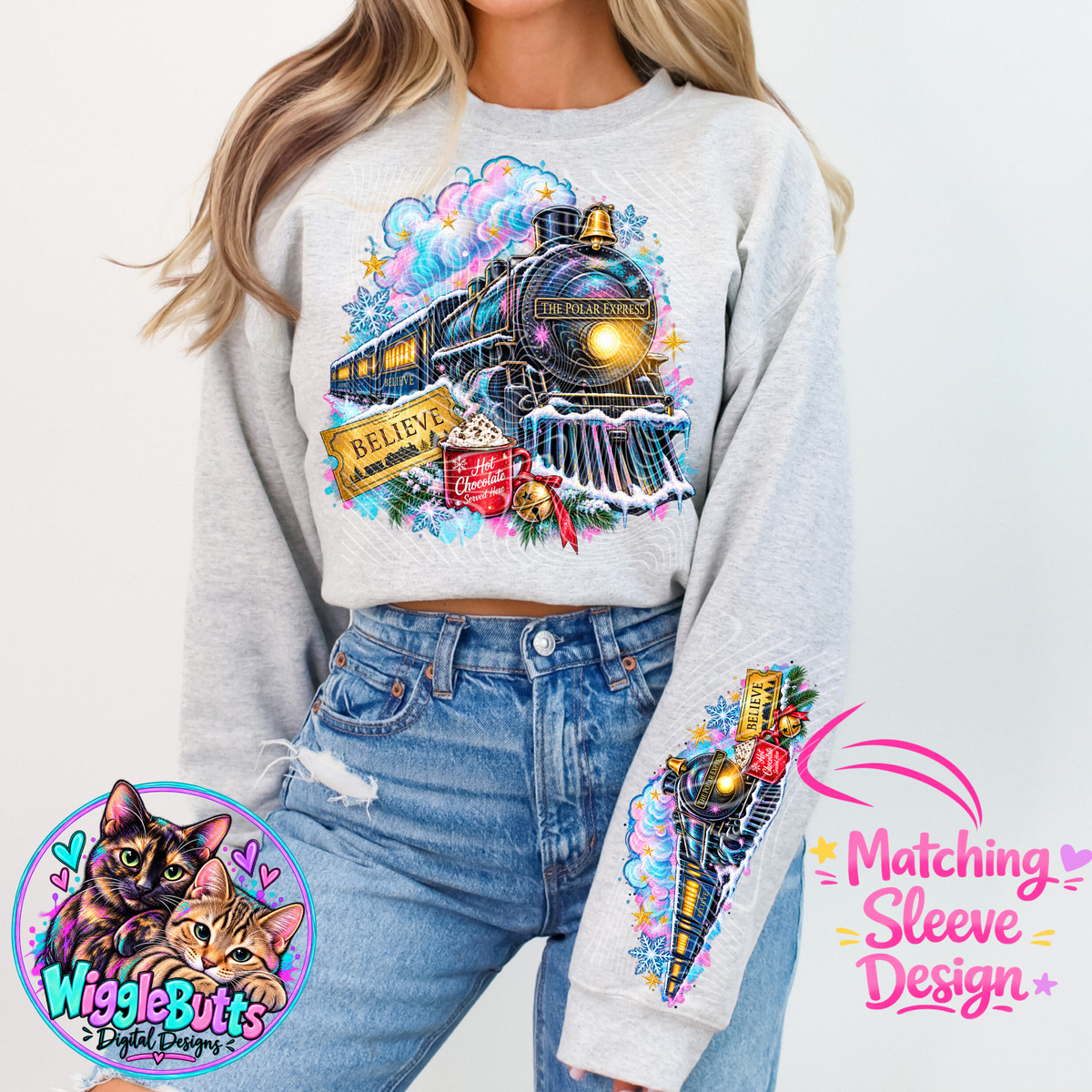 Christmas Train PNG Design and Matching PNG Sleeve Design