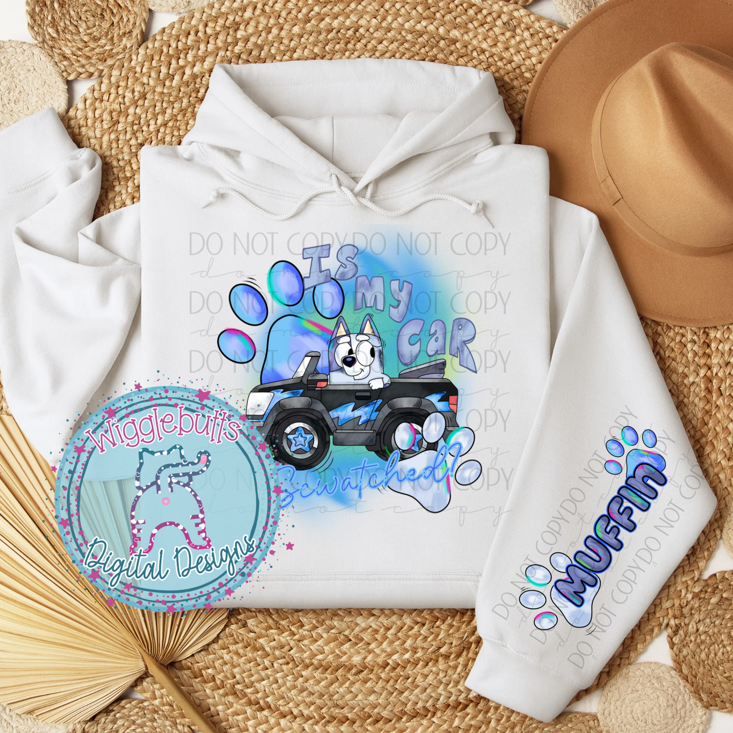Dogs Puppy Is my Car Scwatched Blue PNG and Matching Sleeve Design