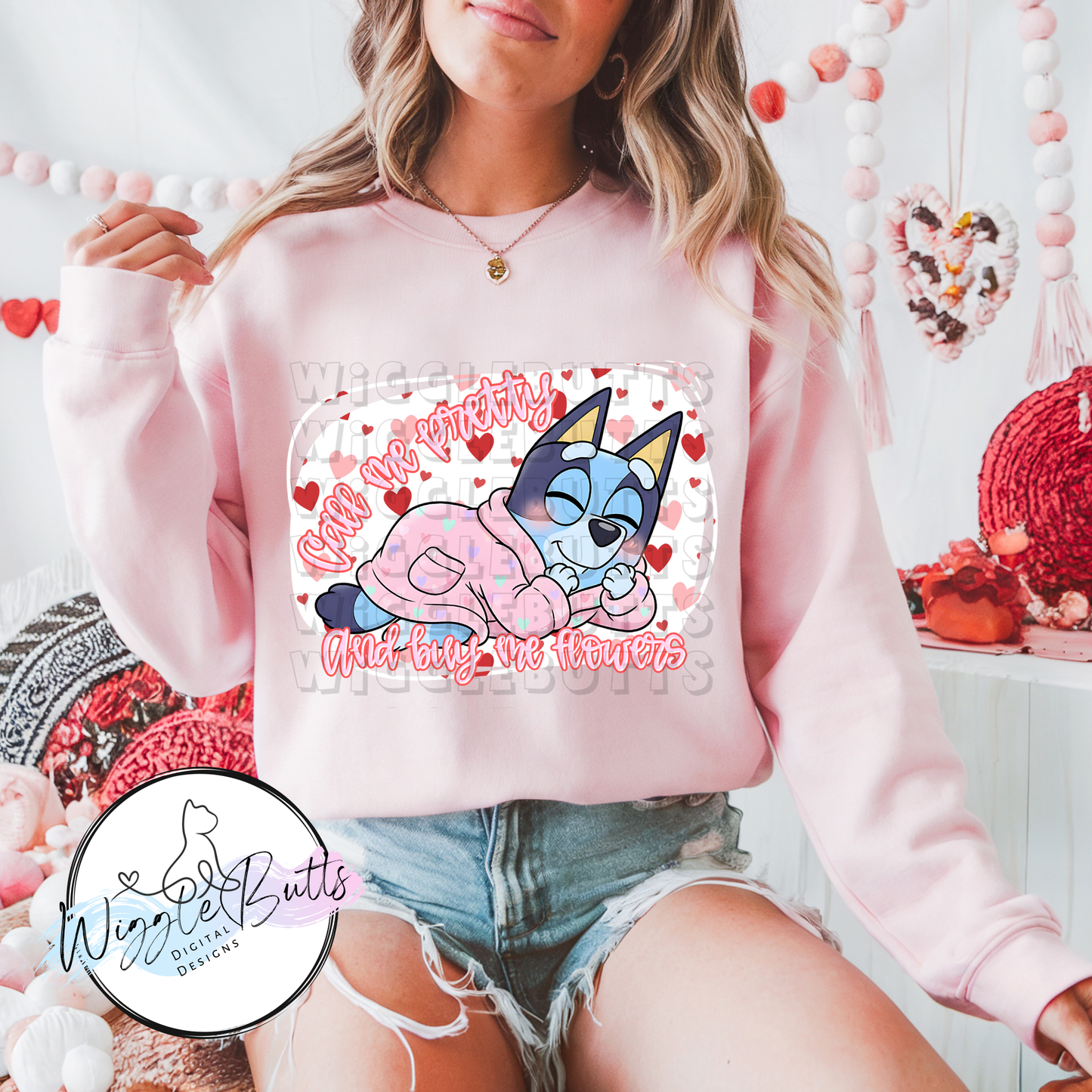 Blue Dogs Puppies Blue Call me Pretty and Buy me Flowers PNG Design