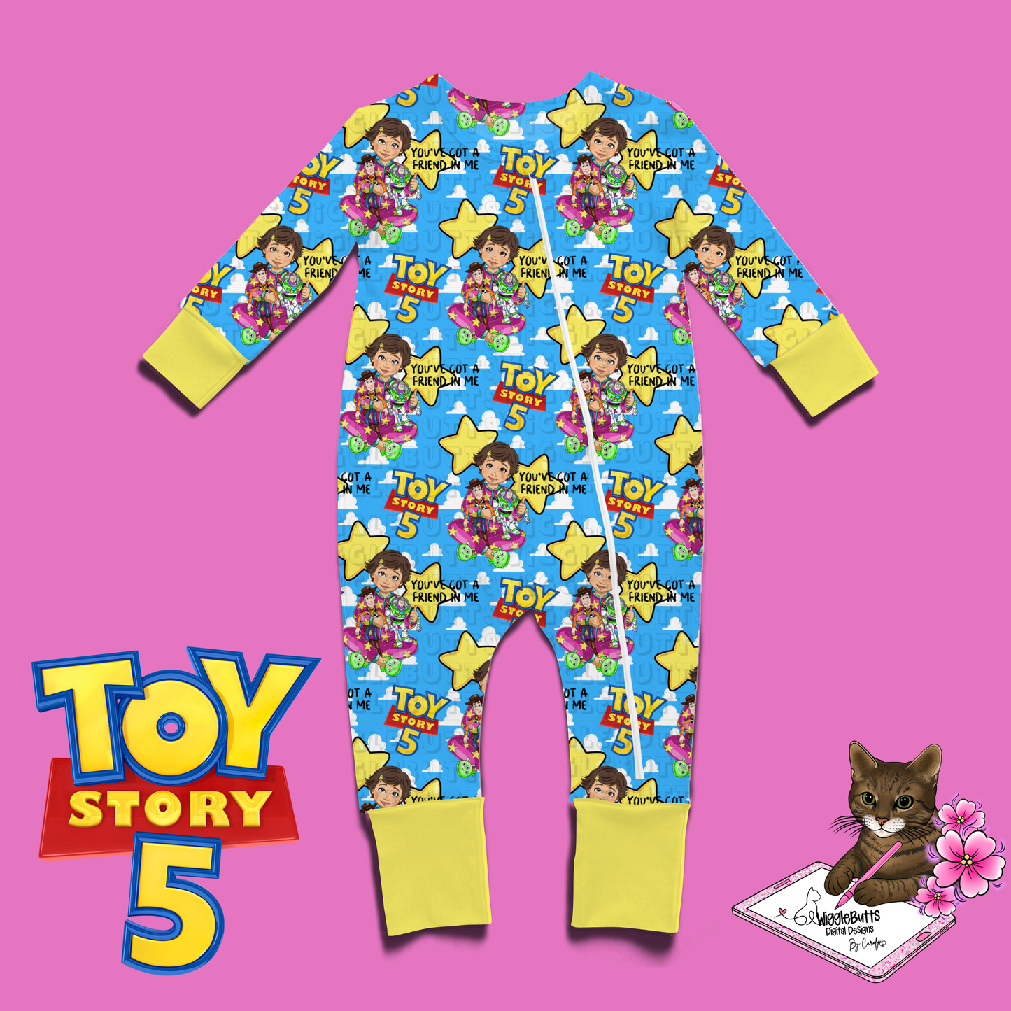Toys Number 5 Pajama girl Clouds Seamless File PNG Design