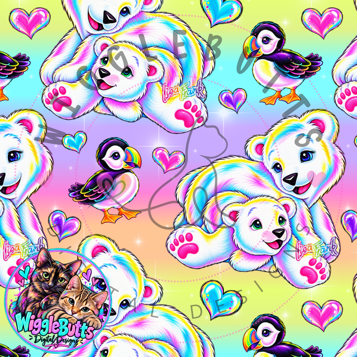 Retro 90s Rainbow Style Polar Bears Seamless File PNG Design
