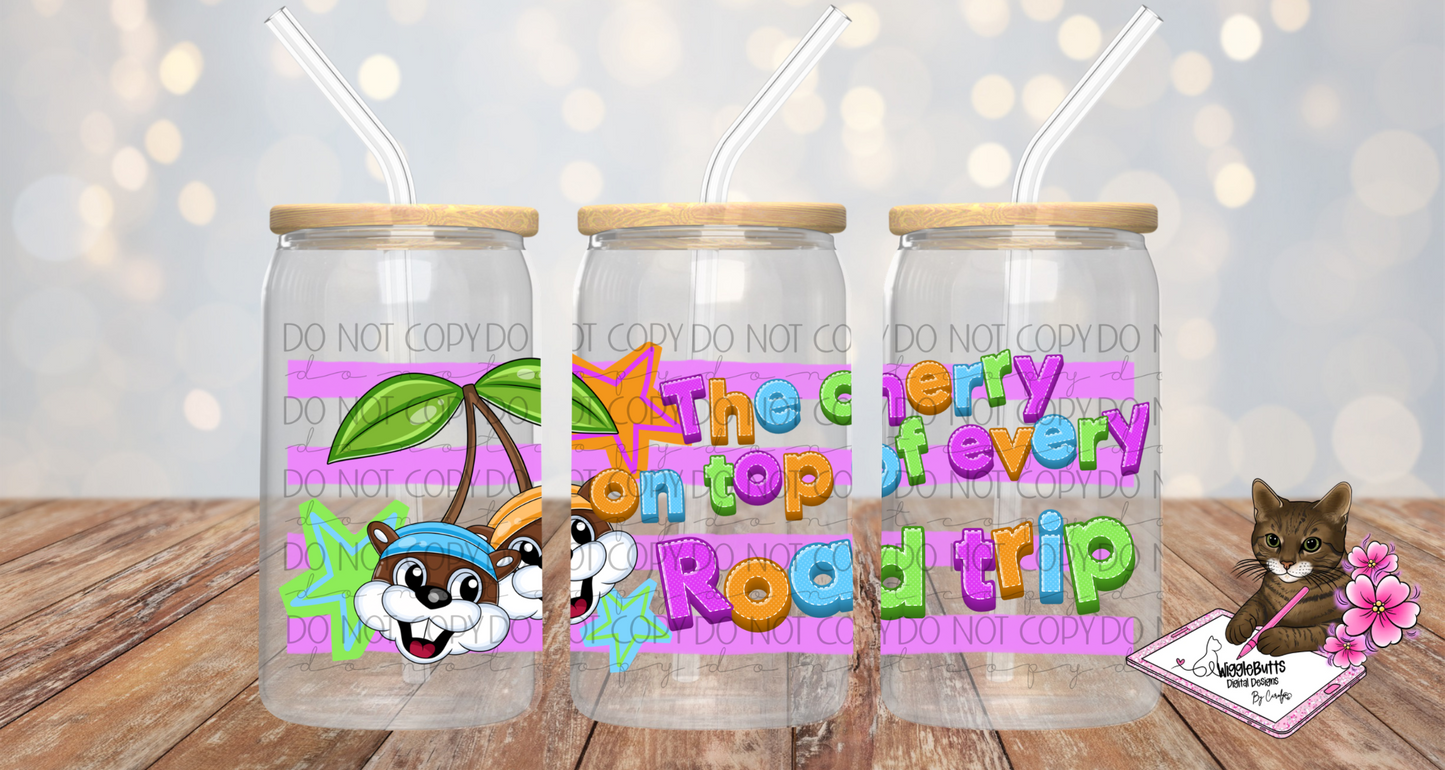 Gas Station Food Restaurant Beaver The cherry on top of every road trip 16oz Cup/Jar Wrap PNG Design