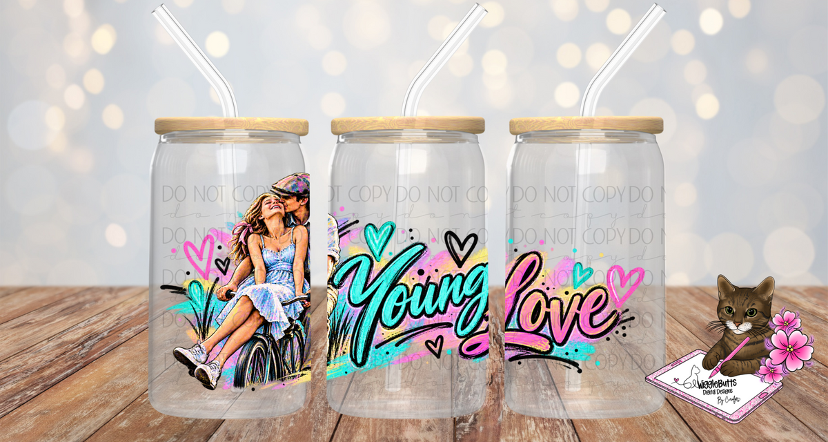 Classic Love Story Movie Young Love 16oz Cup/Jar Wrap PNG Design