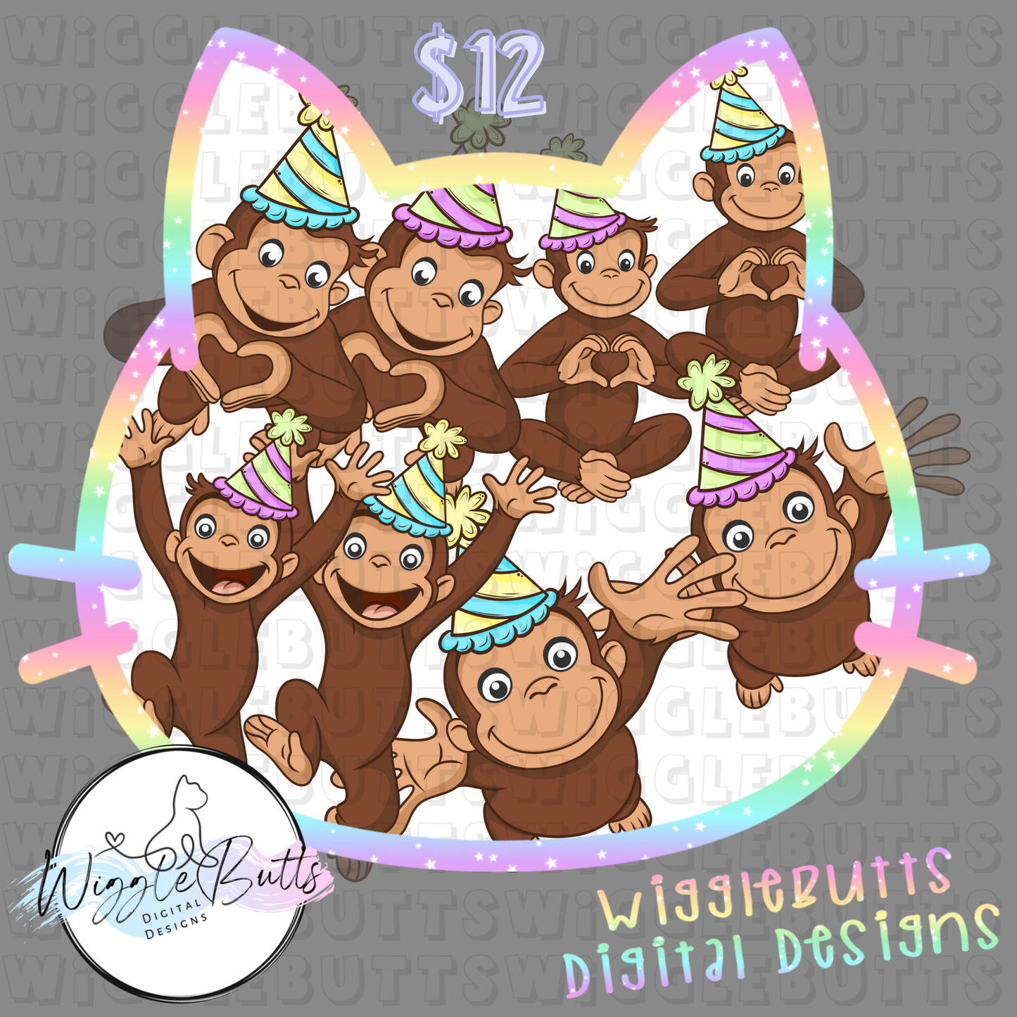 Retro Monkey Birthday Hat ClipArt Bundle