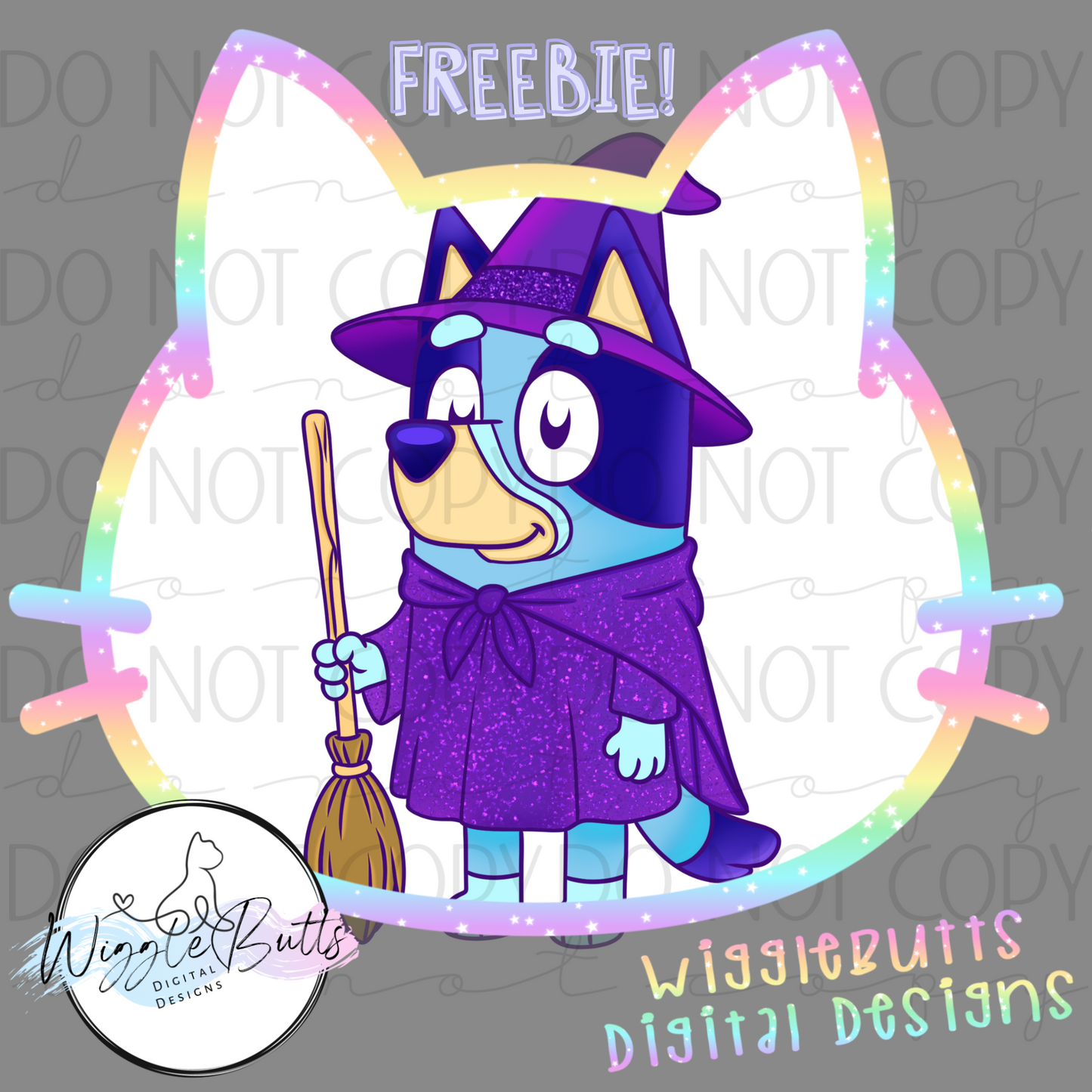 Blue Dog Puppies Halloween Witch ClipArt Piece