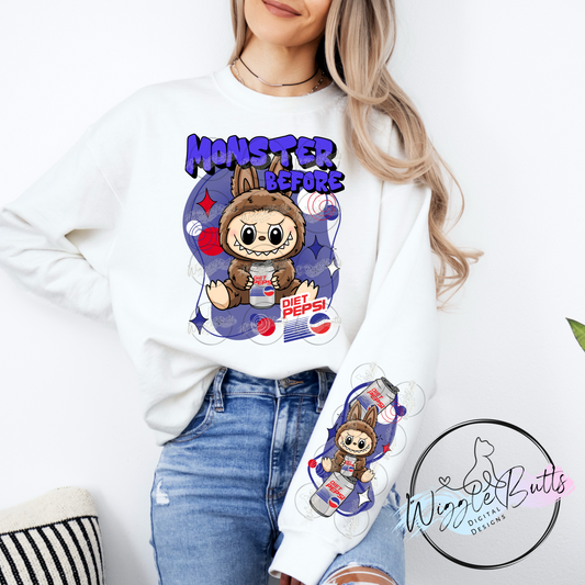 Little Monsters Blue Doet Soda Pop PNG Design and Matching PNG Sleeve Design