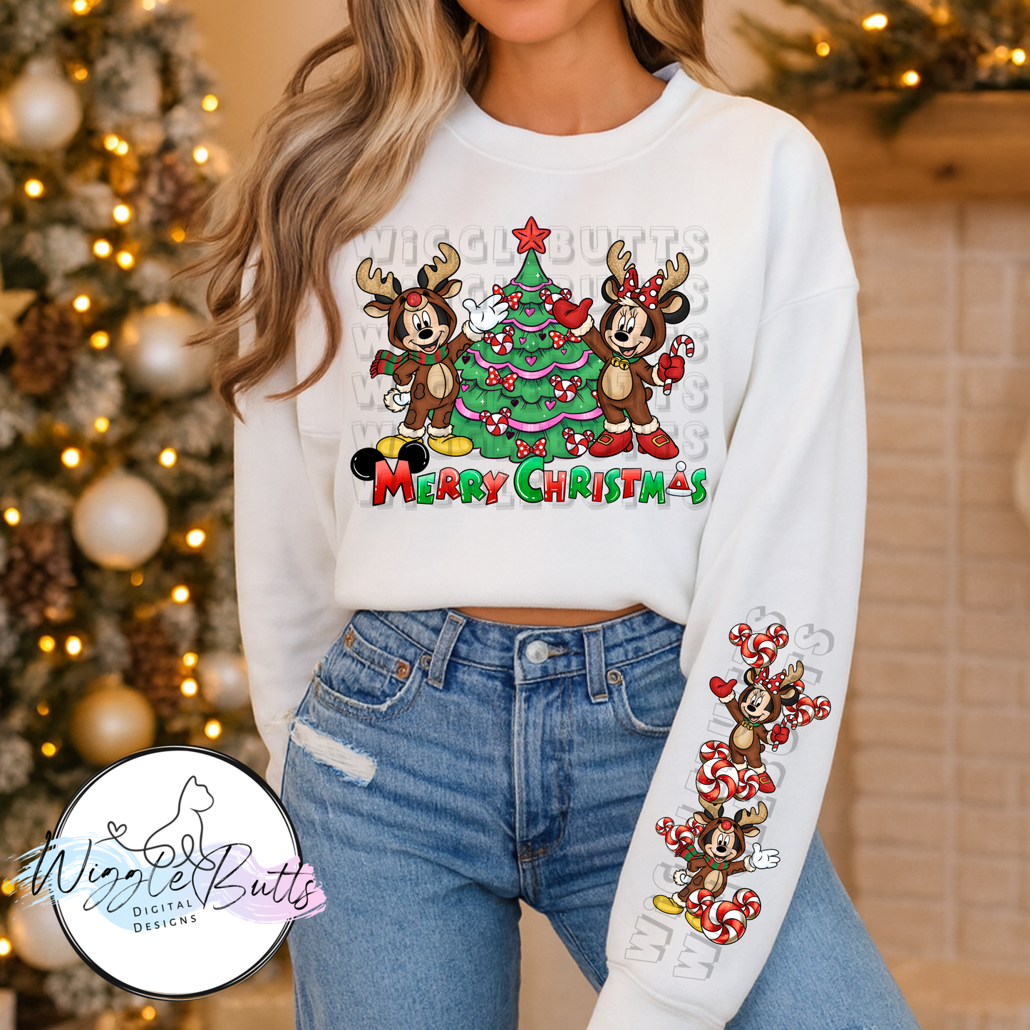 Mouse and Friends Christmas Reindeer Merry Christmas PNG Design and Matching PNG Sleeve Design