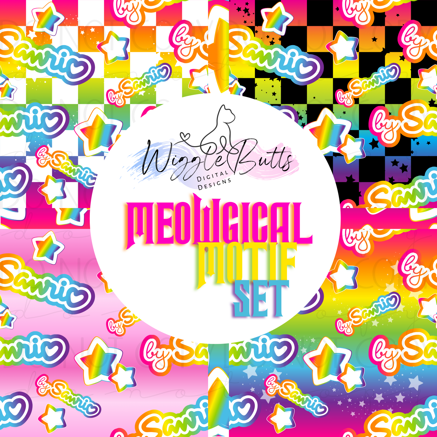 Meowgical Motif Kitty and Friends 90s Rainbow Style Unicorns Set