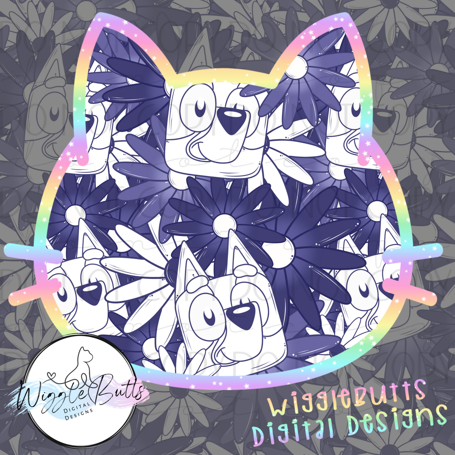 Blue Dog puppies blue flowers Seamless File