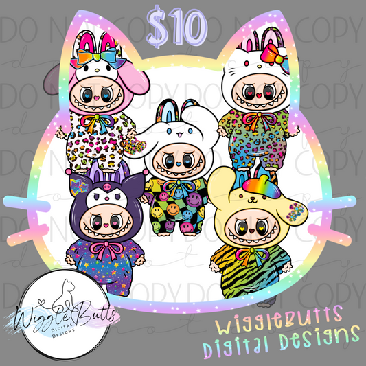 Little Monsters Kitty and Friends 90s Rainbow Style ClipArt Bundle