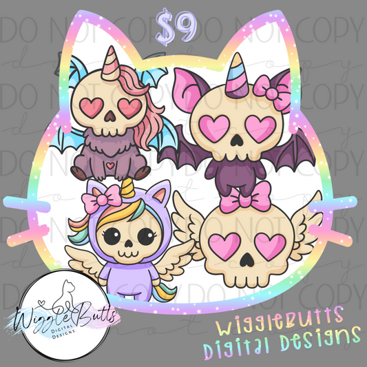 Skull Unicorn Halloween Grunge ClipArt Bundle