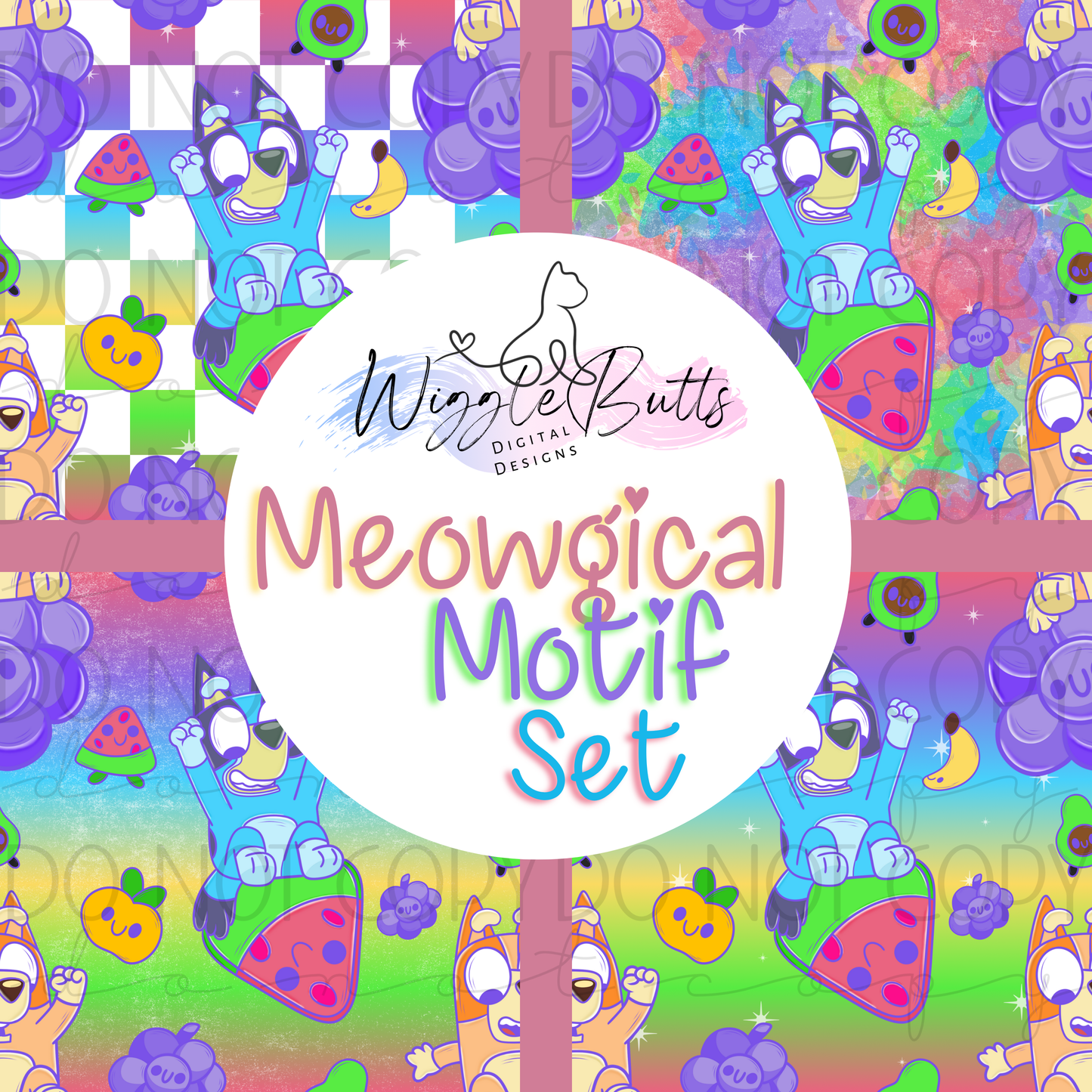 Blue Dog Puppies Yum! Grapes! Meowgical Motif Set