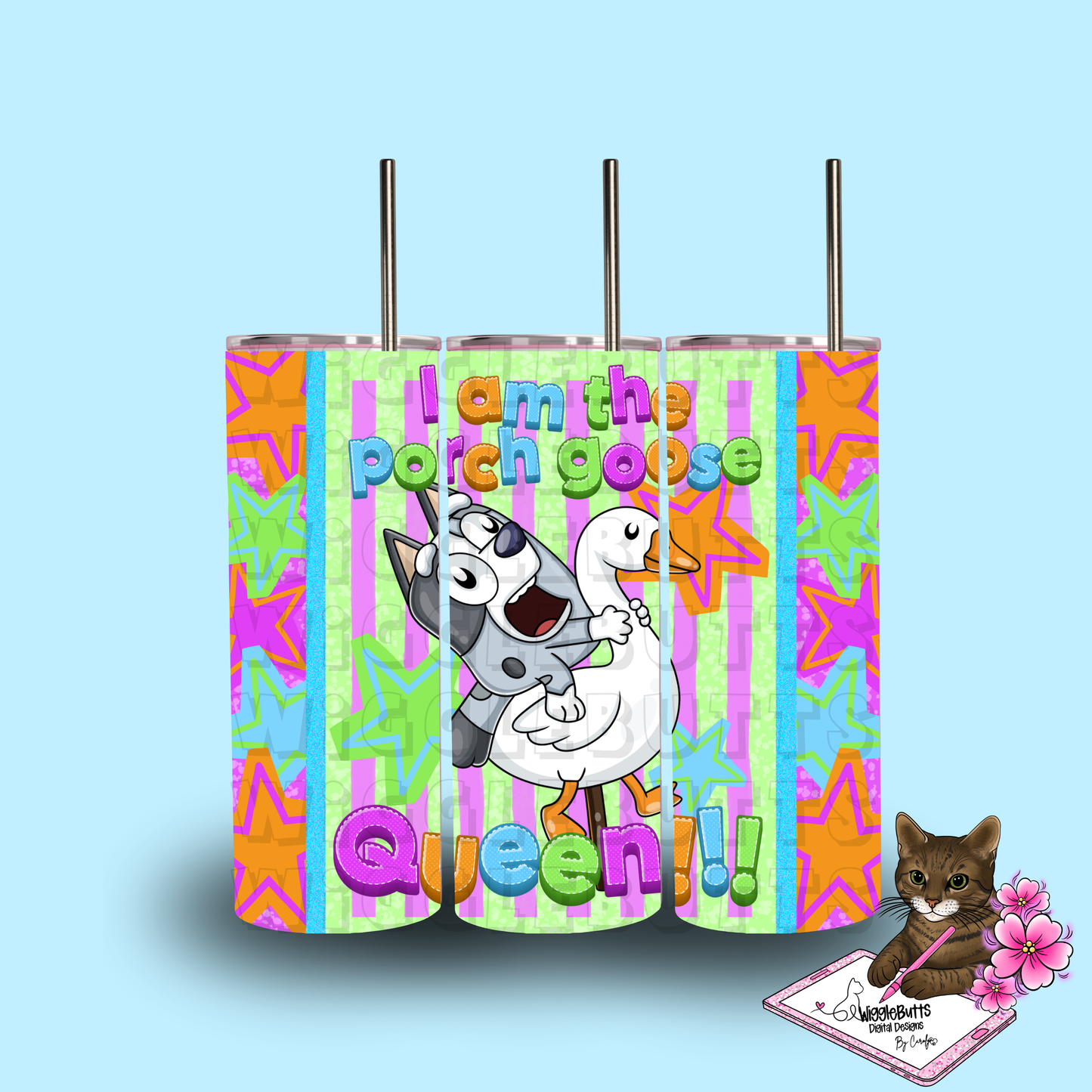 Blue Dog Puppies Grey Dog Porch Goose Queen 20oz Tumbler Wrap PNG Design
