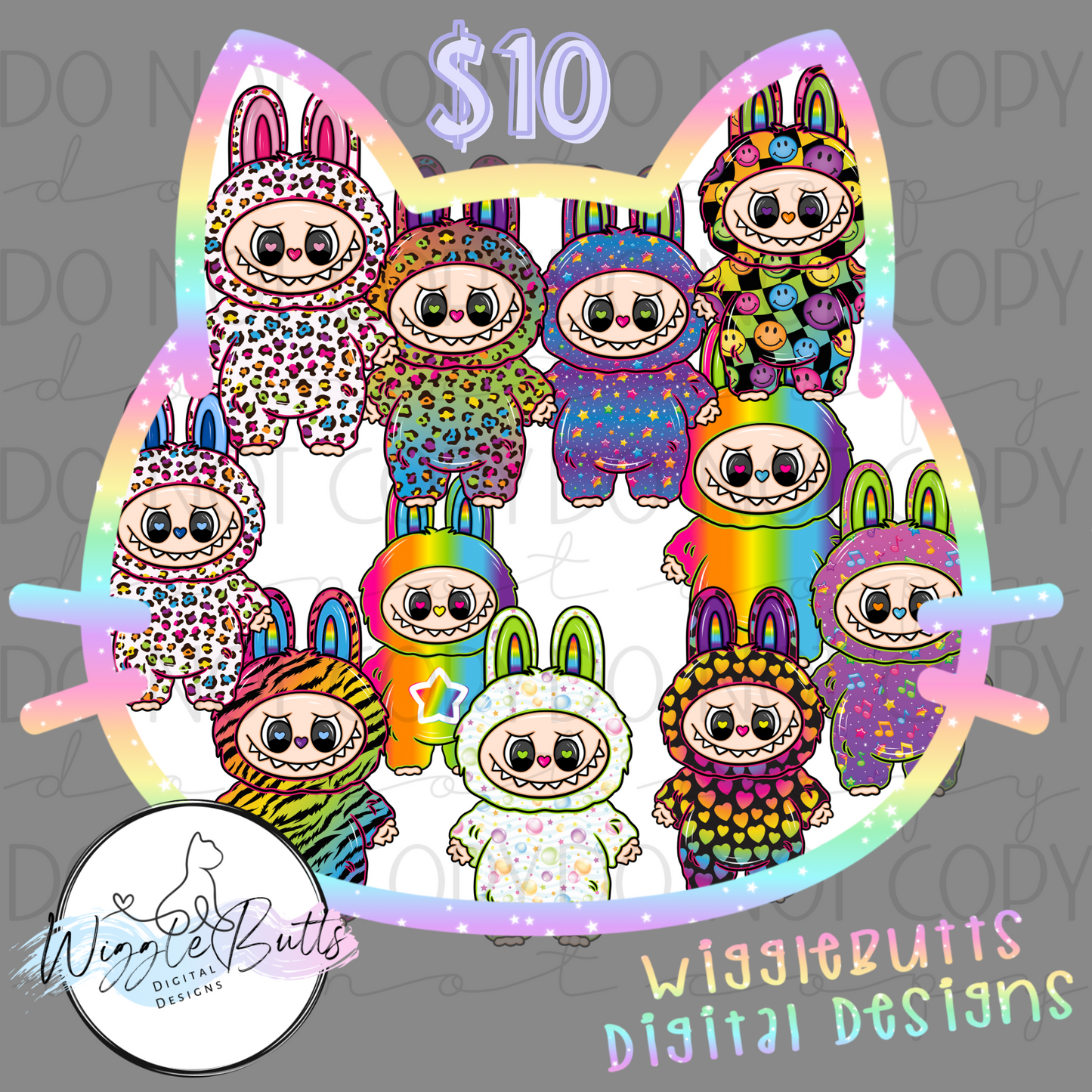 Little Monsters 90s Rainbow Style ClipArt Bundle